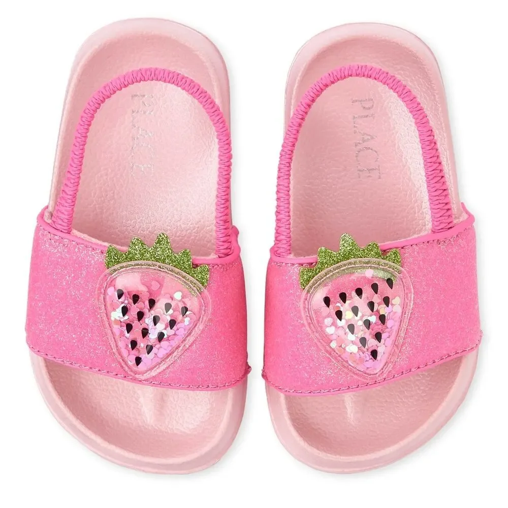 Baby & Toddler Girls Strawberry Glitter Shakey Confetti Slides Sandals Size 8